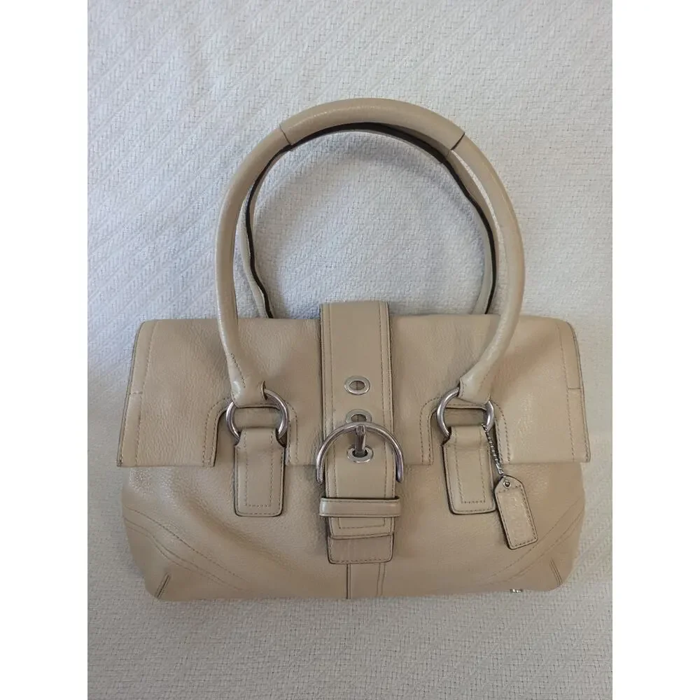 Vintage Coach Leather Handbag Satchel Purse Soho Flap Bag Beige Tan F10913 COA